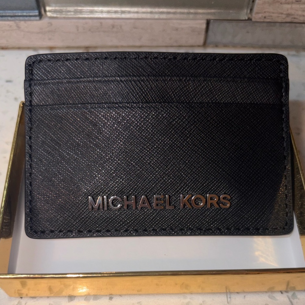 Michael Kors Black Card Holder with Silver Accents